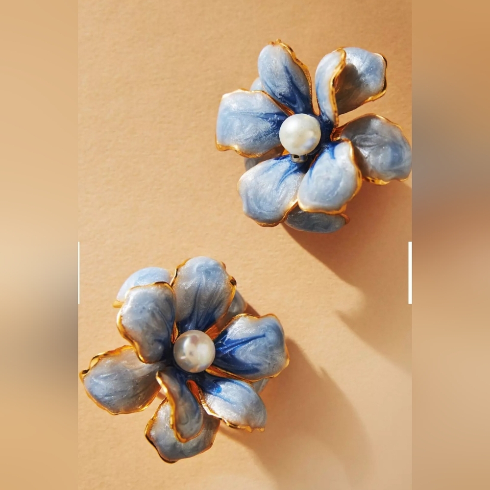 Anthropologie The Pink Reef Handpainted Floral Post Earrings